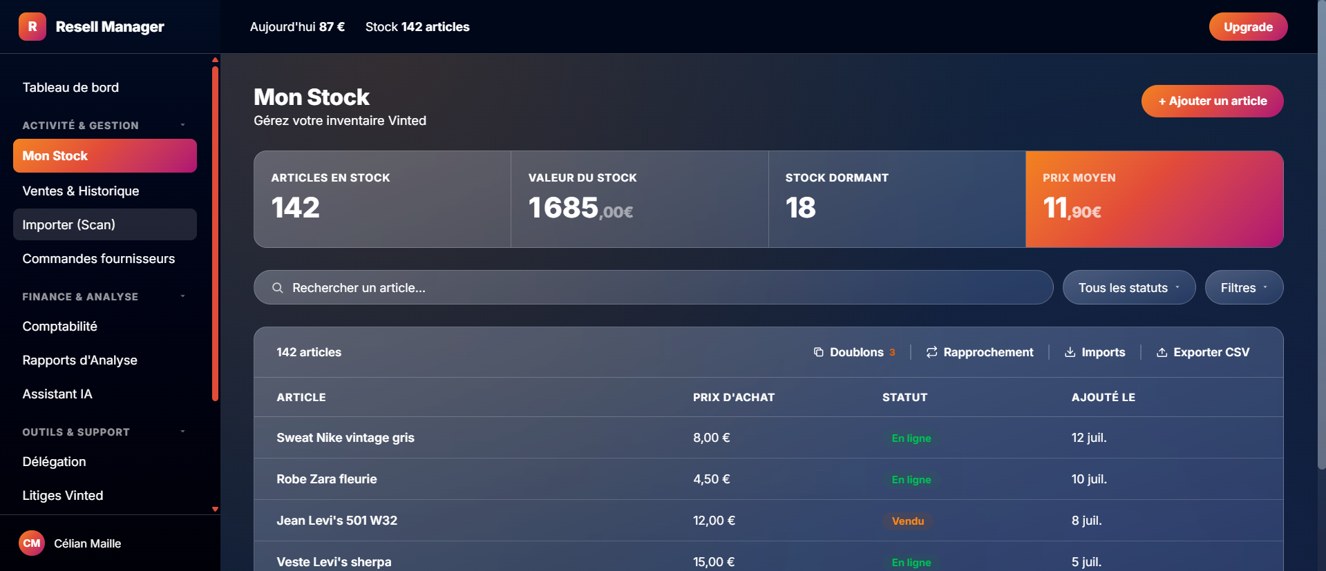 Mon stock — Resell Manager