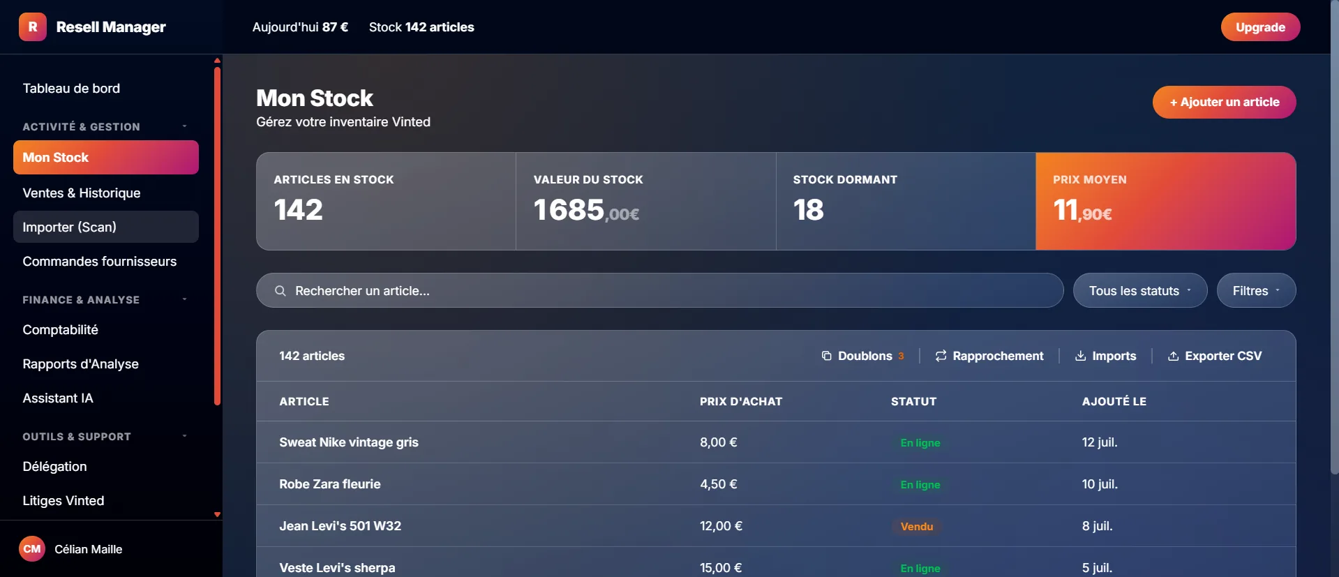 Mon stock — Resell Manager